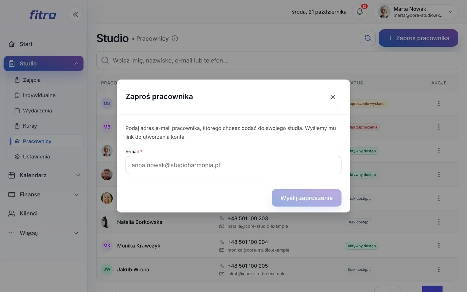 Formularz zaproszenia pracownika